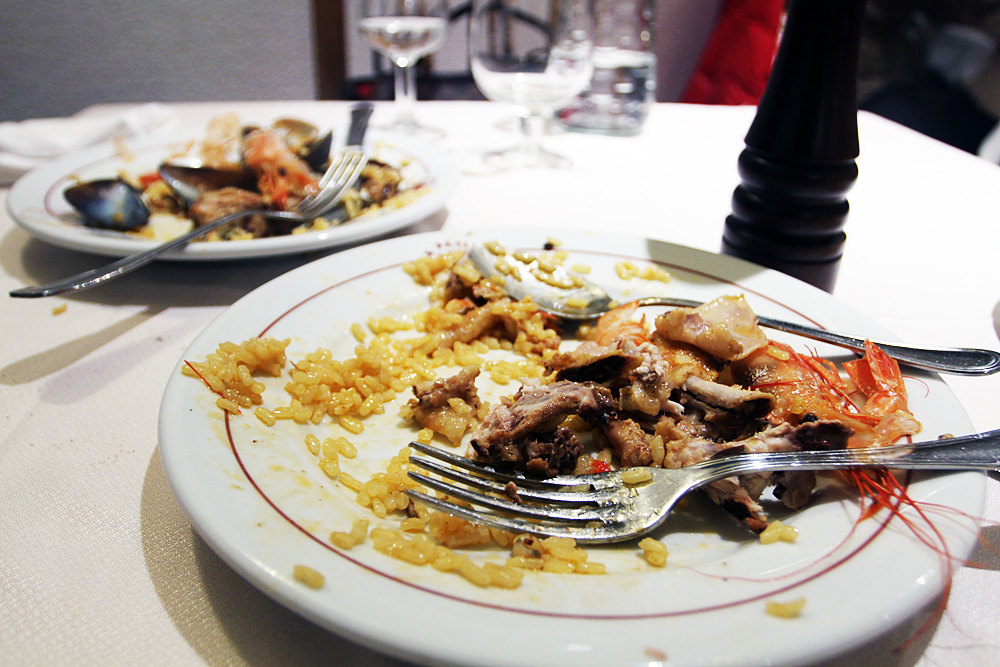 Remnants of the seafood paella - it was delicious